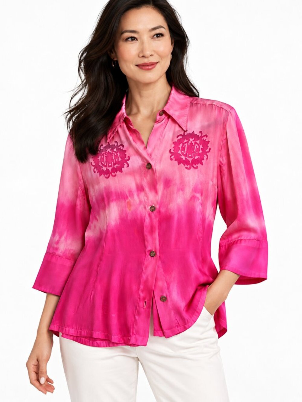 Heyne Bogut Hand Dyed Pink Silk Rayon Art-to-Wear Blouse Size 8-10
